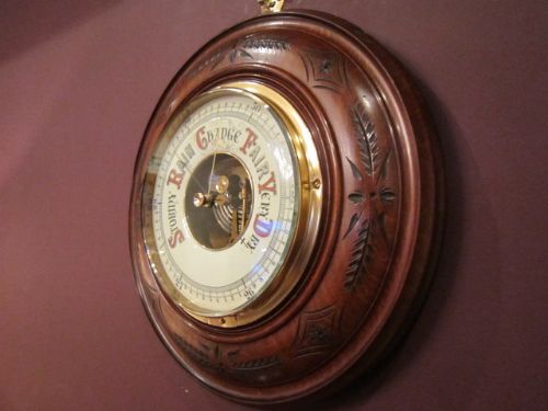 Large Victorian Walnut Aneriod Barometer