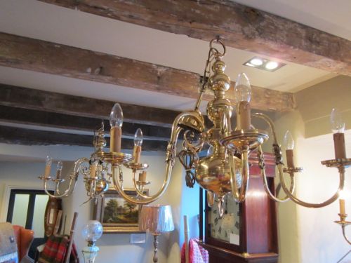 Quality Pair of Edwardian Brass Chandeliers