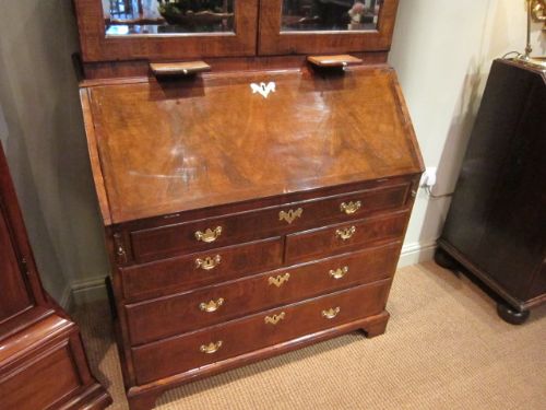 fig 1. SUPERB GEORGE I WALNUT BUREAU BOOKCASE