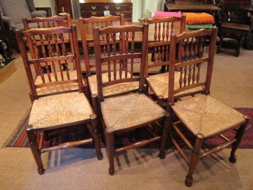 Set of Georgian Ash & Elm Rush Seated Chairs