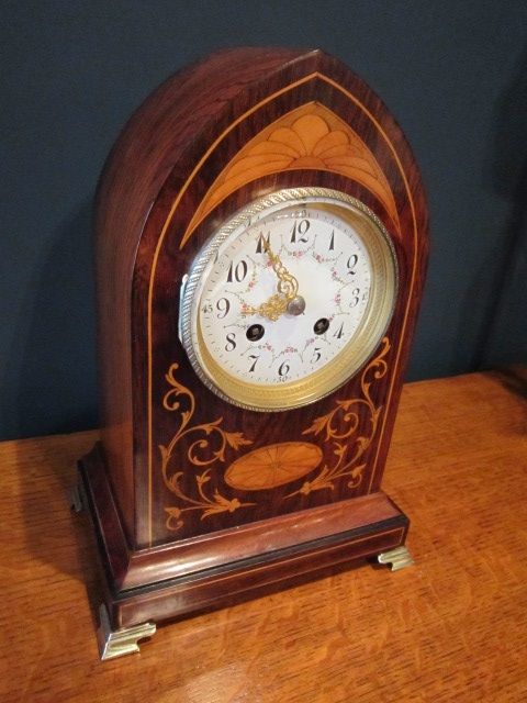 Fine Rosewood Inlaid Striking Mantle Clock