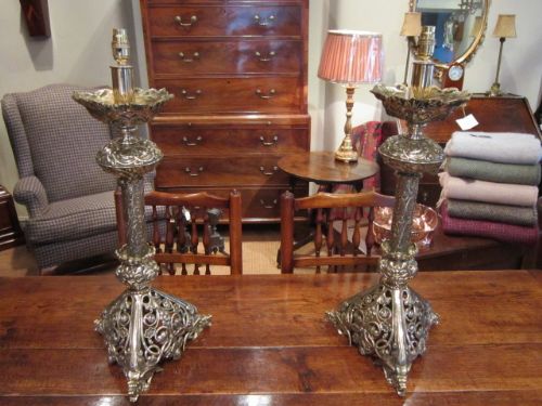 Impressive Pair Victorian Church Candlesticks