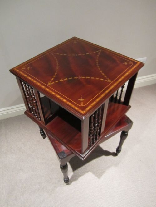 Fine Edwardian Inlaid Revolving Bookcase