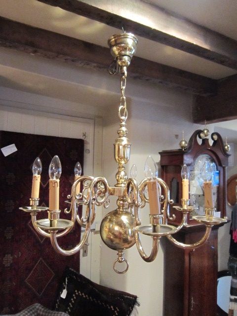 Edwardian Brass Seven Arm Chandelier