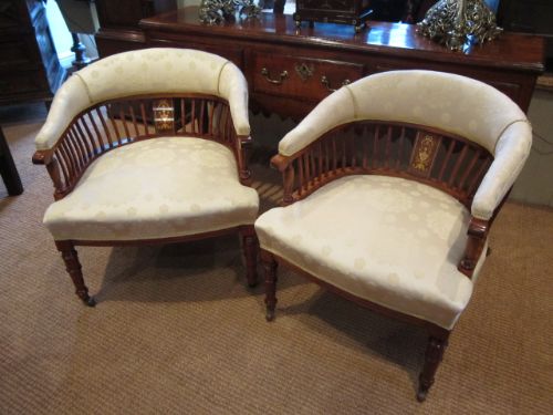 Fine Pair of Victorian Inlaid Tub Chairs