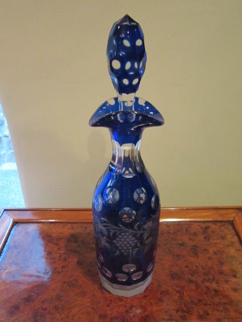 Victorian Bristol Blue Flashed Decanter