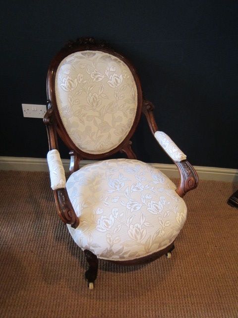 Mid Victorian Walnut Open Armchair