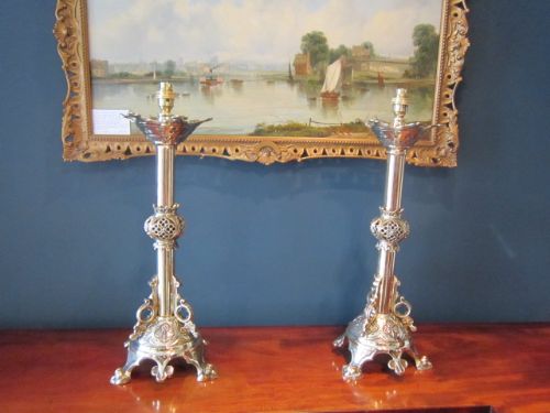 Superb Pair Victorian Brass Church Candlesticks