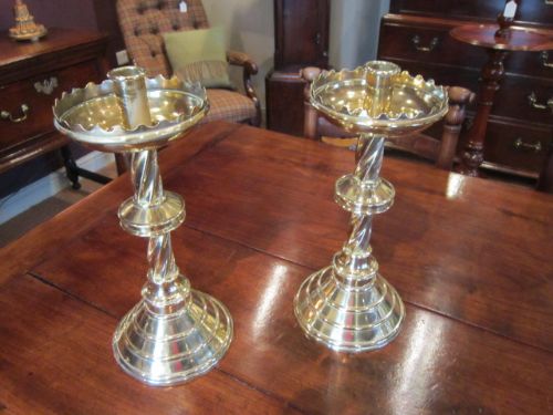 Quality Pair of Brass Church Candlesticks