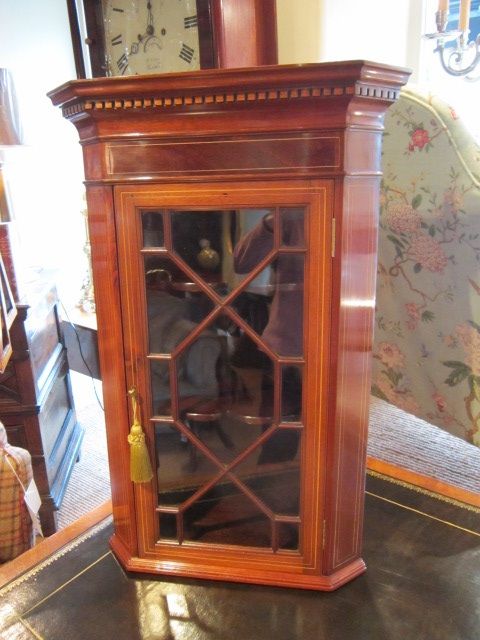 Extremely Small Victorian Inlaid Corner Cabinet