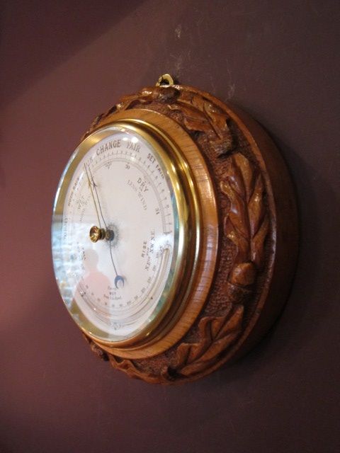 Quality Victorian Oak Wreath Barometer