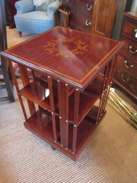 Fine Edwardian Inlaid Revolving Bookcase