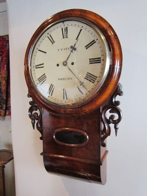 19c Walnut Double Fusee Drop Dial Wallclock