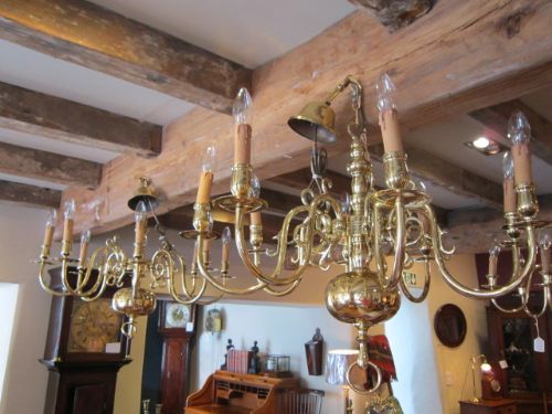 Quality Pair Edwardian Brass Chandeliers