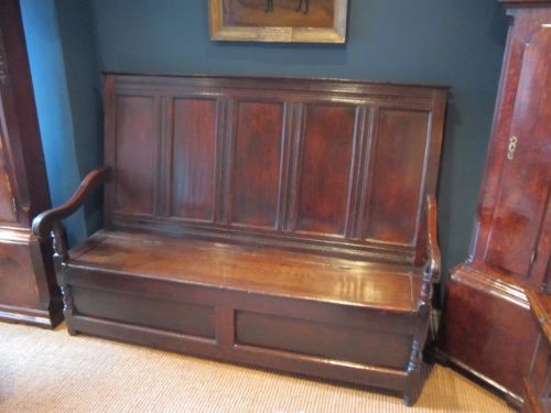 George I Oak Panelled Box Settle