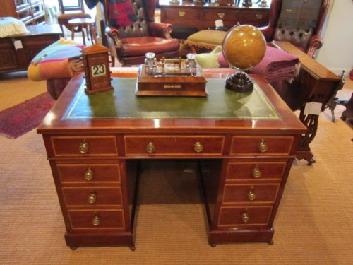Small Victorian Inlaid Pedestal Desk