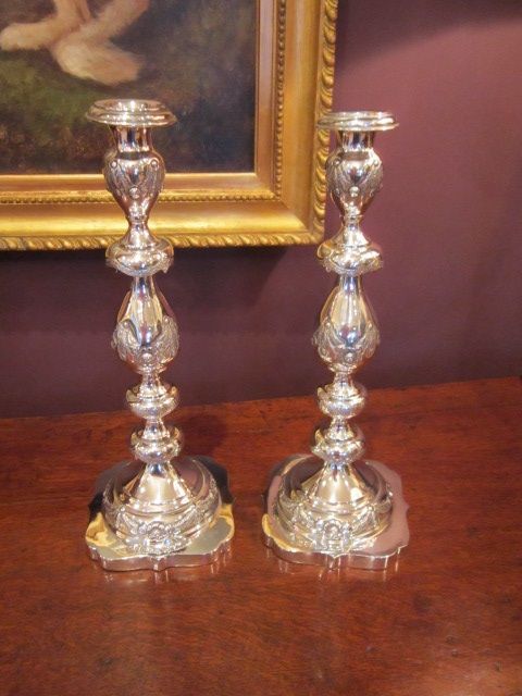 Tall Pair of Art Nouveau Silver Candlesticks