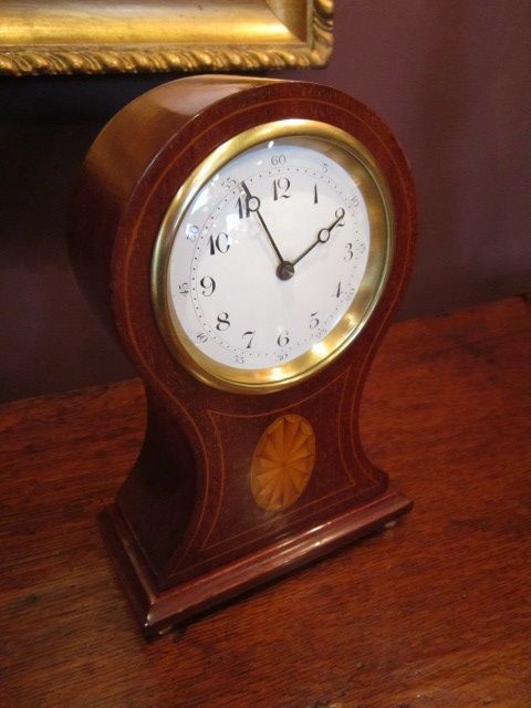Slim Edwardian Inlaid Mantel Clock
