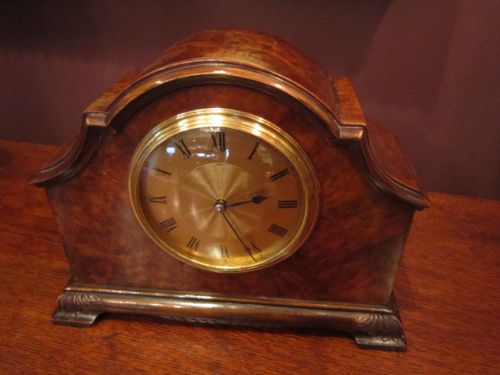 Small Edwardian Burr Walnut Mantel Clock