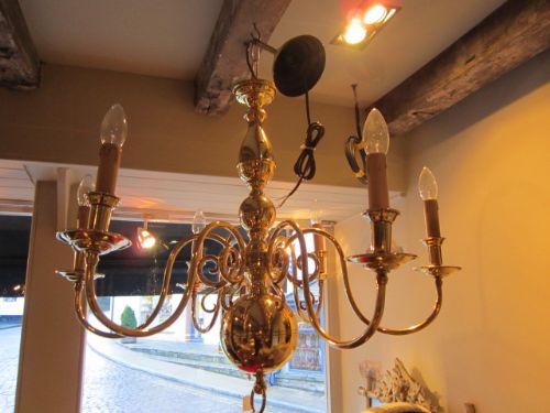 Edwardian Brass Six Arm Chandelier