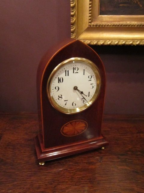 Slim Edwardian Inlaid Mantel Clock