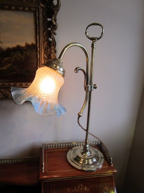 Art Nouveau Brass Rise & Fall Desk Lamp