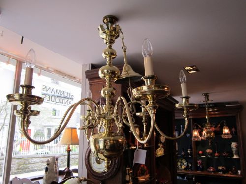 Quality Pair of Edwardian Brass Chandeliers