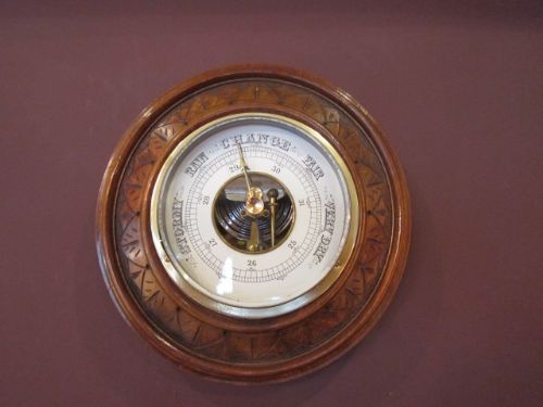 Small Victorian Walnut Aneroid Barometer