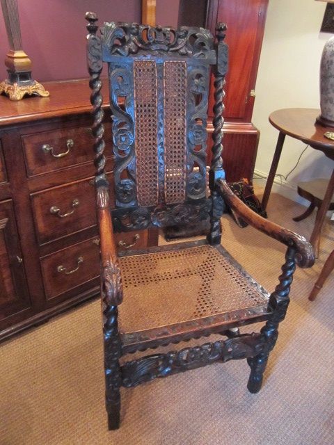 Stunning William & Mary Carved Oak Armchair
