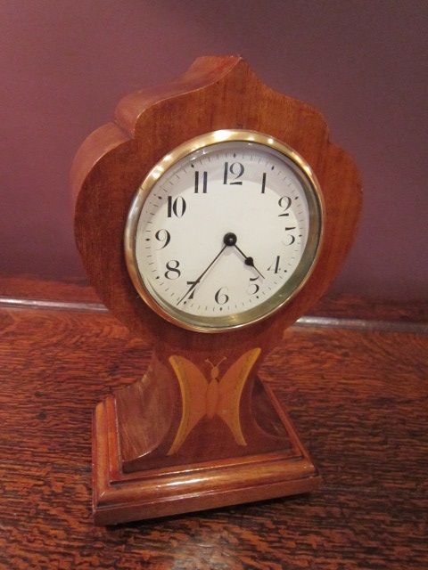 Art Nouveau Fruitwood Inlaid Mantel Clock