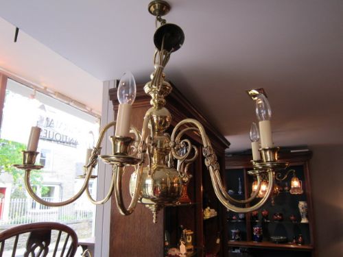 Quality Pair of Edwardian Brass Chandeliers