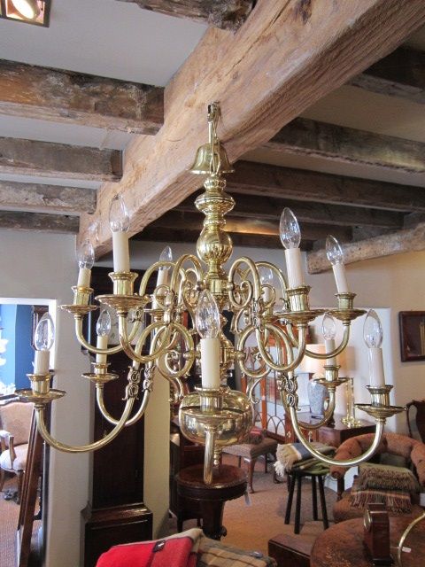 Impressive Edwardian Brass Two Tier Chandelier