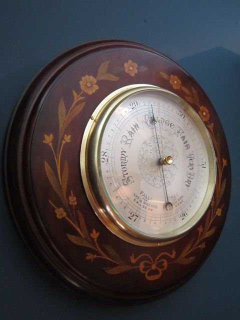 Superb Art Nouveau Fruitwood Inlaid Barometer