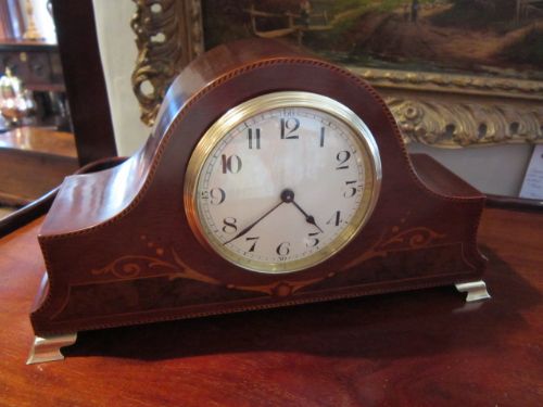 Quality Edwardian Inlaid Napolean Hat Mantel Clock