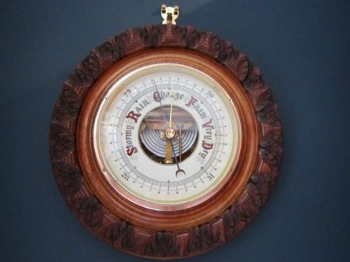 Large Victorian Carved Oak Aneroid Barometer