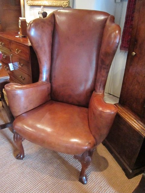 George II Style Leather Wing Armchair