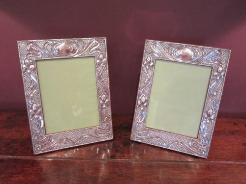 Pair Art Nouveau Silver Photo Frames