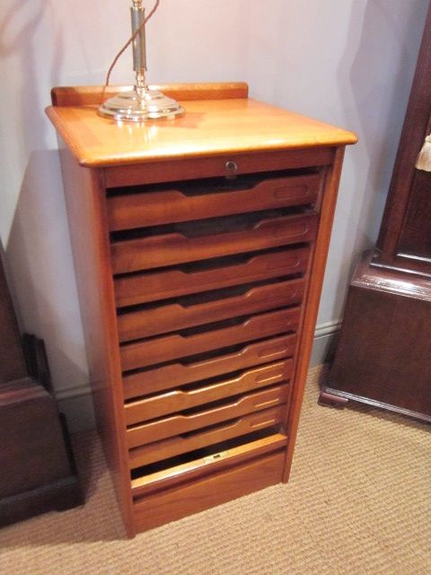 1920'S Solid Oak Tambour Filing Cabinet