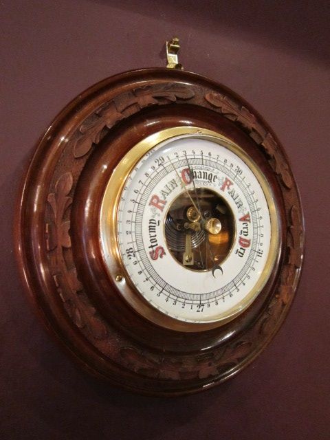 Victorian Walnut Garland Aneroid Barometer