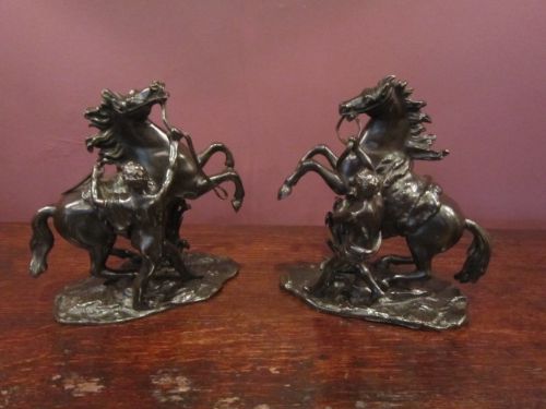 Superb Pair of 19th Century Bronze Marley Horses