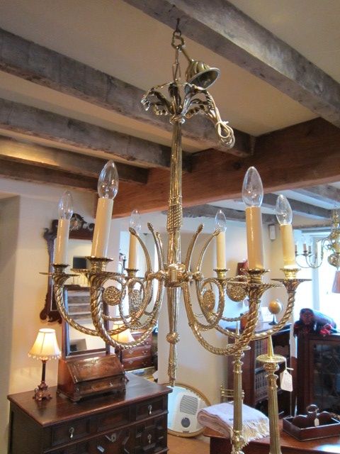 Elegant Edwardian Brass Garland Chandelier