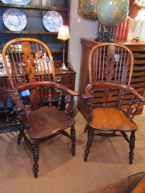Stunning Pair Broad Arm Windsor Armchairs