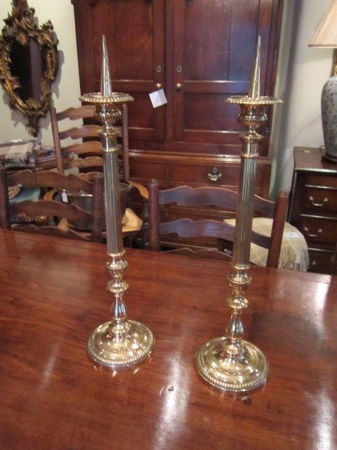 Early Victorian Brass Pricket Candlesticks
