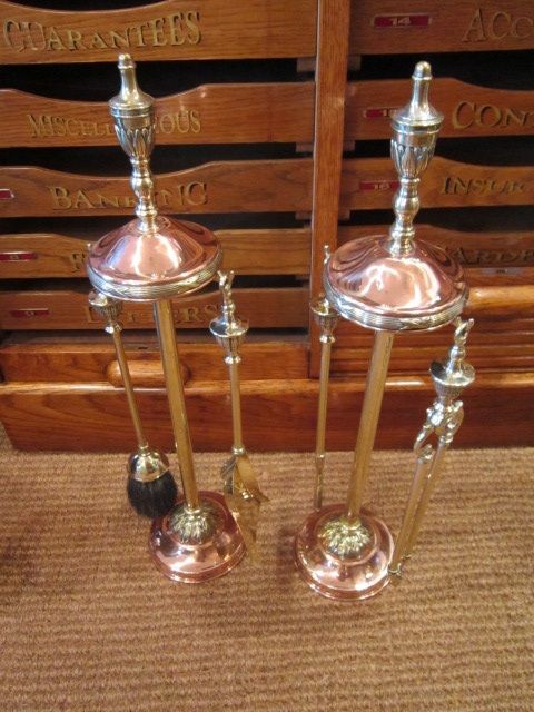 Pair of Victorian Brass & Copper Fire Companions