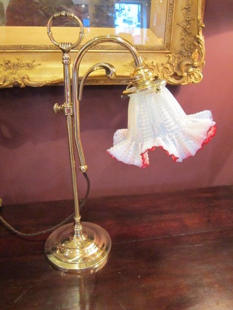 Edwardian Rise & Fall Vaseline Glass Lamp