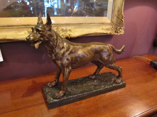 Large Art Deco Bronze German Shepherd Dog