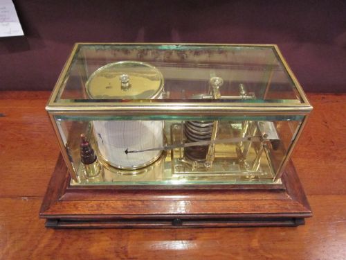 Rare Mid Victorian Brass & Oak Cased Barograph