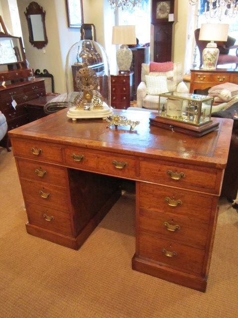 Early Victorian Pollard Oak Pedestal Desk