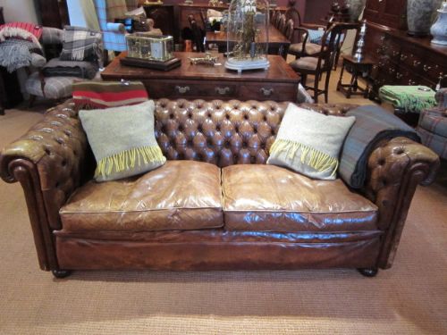 Original 1920'S Leather Chesterfield Settee