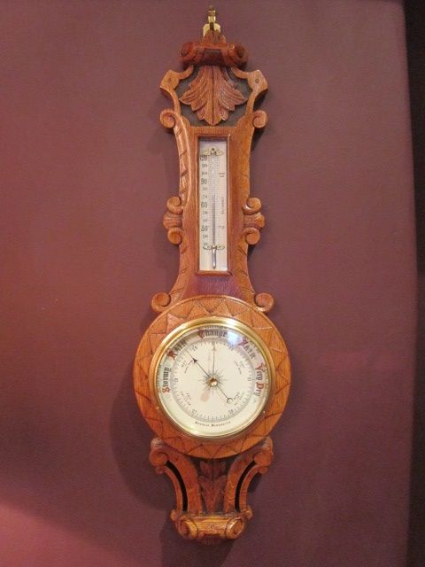 Small Victorian Carved Oak Banjo Barometer